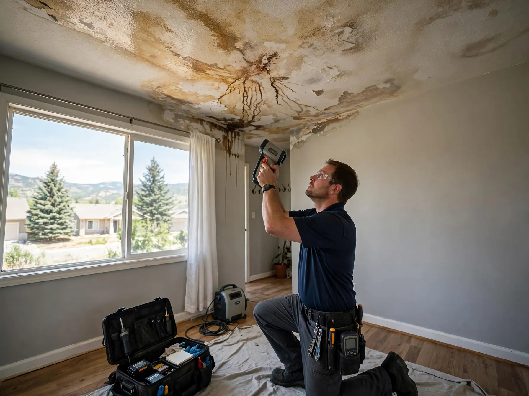 Ceiling water stain before professional leak repair