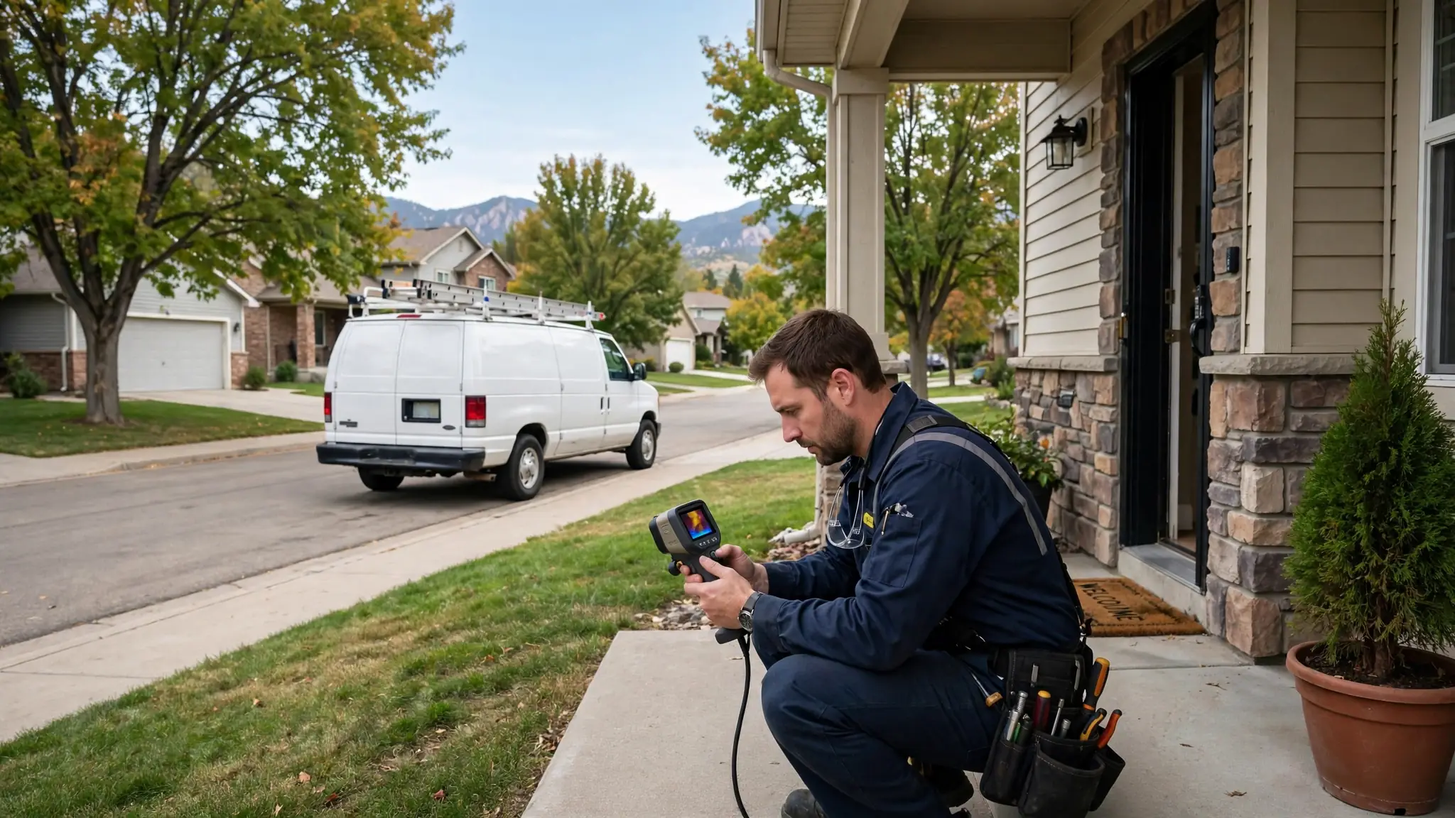 Leak detection technician performing a bucket test at the edge of a Fairview backyard swimming pool